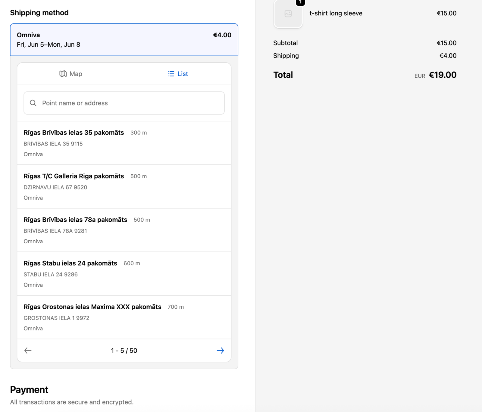 Shopify Plus checkout extension — list view