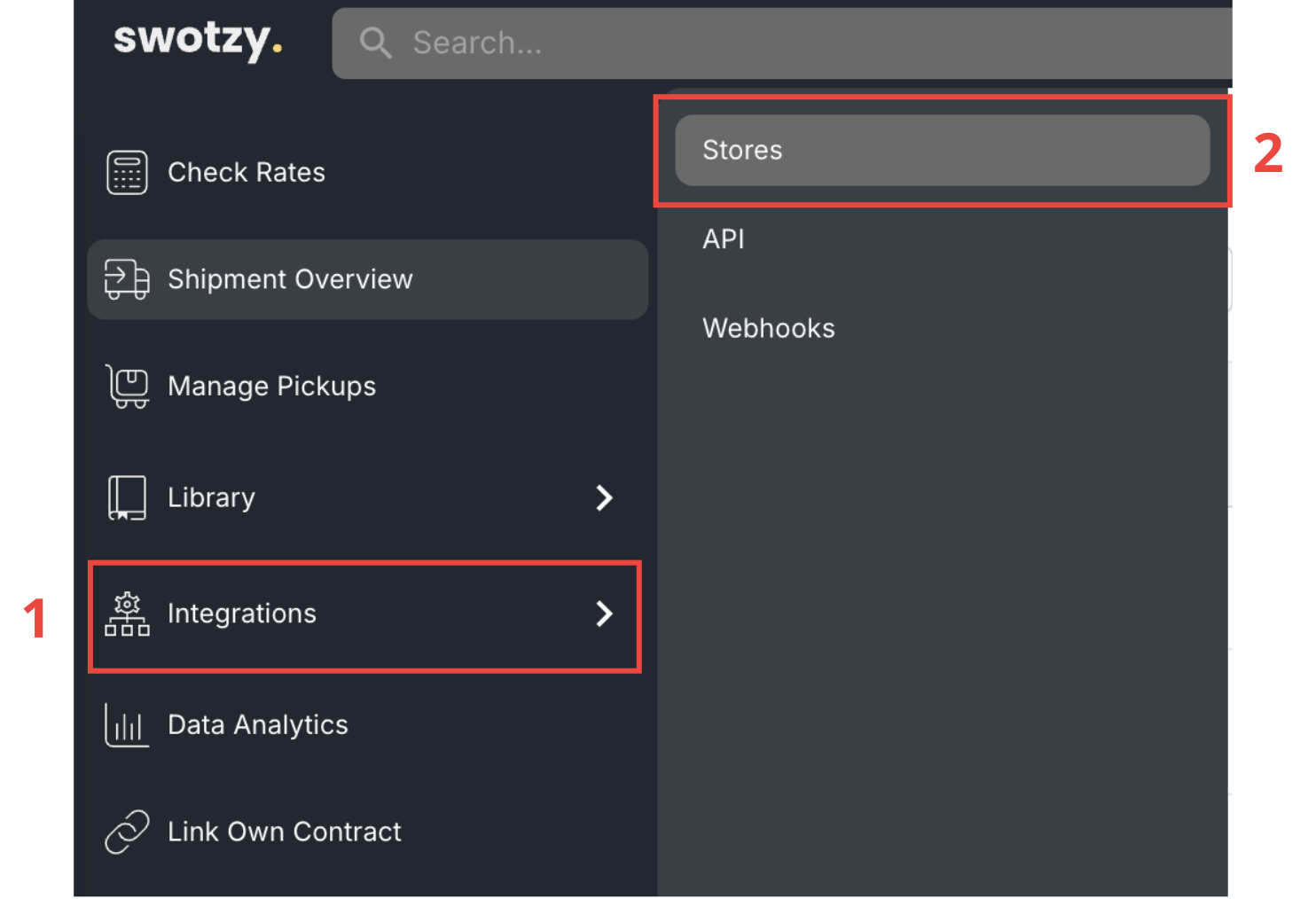 Swotzy integration menu