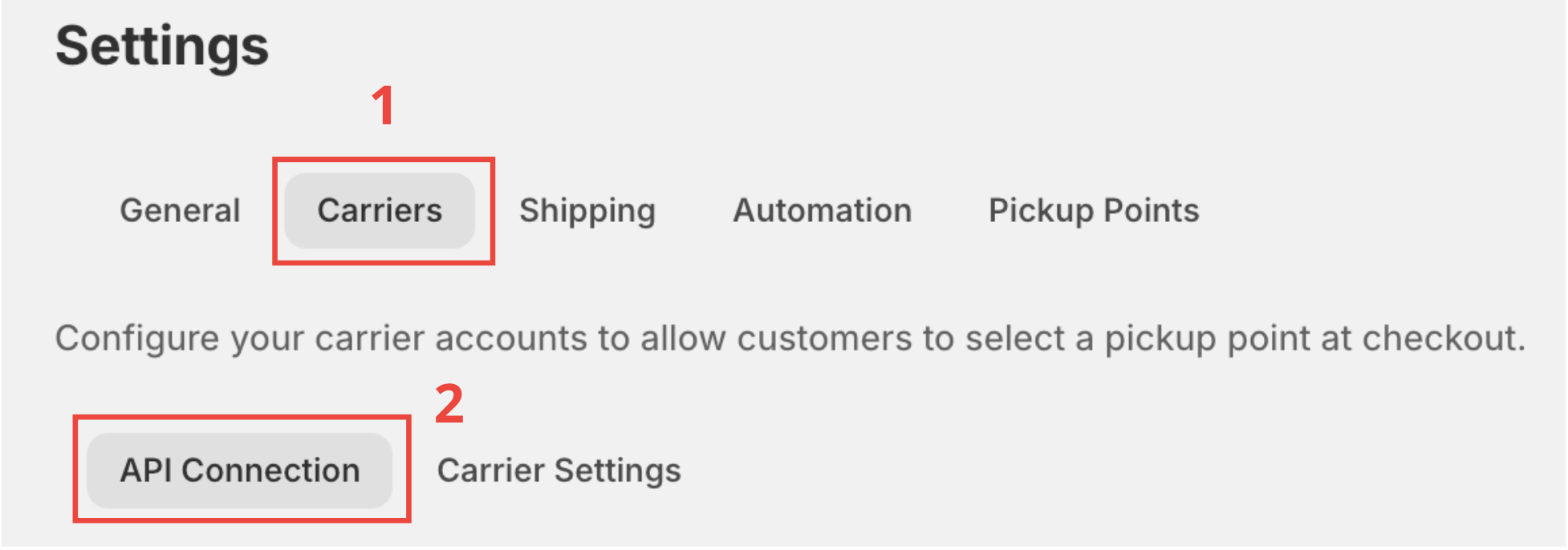 Settings menu